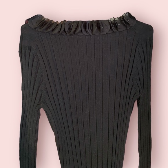 NWOT Prominence Rib Knit Black Pullover Sweater Fitted Ruffle Circle Collar XL - Picture 8 of 11